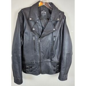 Express Mens Large Black 100%‎ Leather Biker Moto Jacket Asymmetrical Zip Y2K